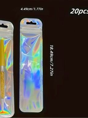 Holographic Reusable Zipper Pouch - Iridescent Silver- 20 pieces